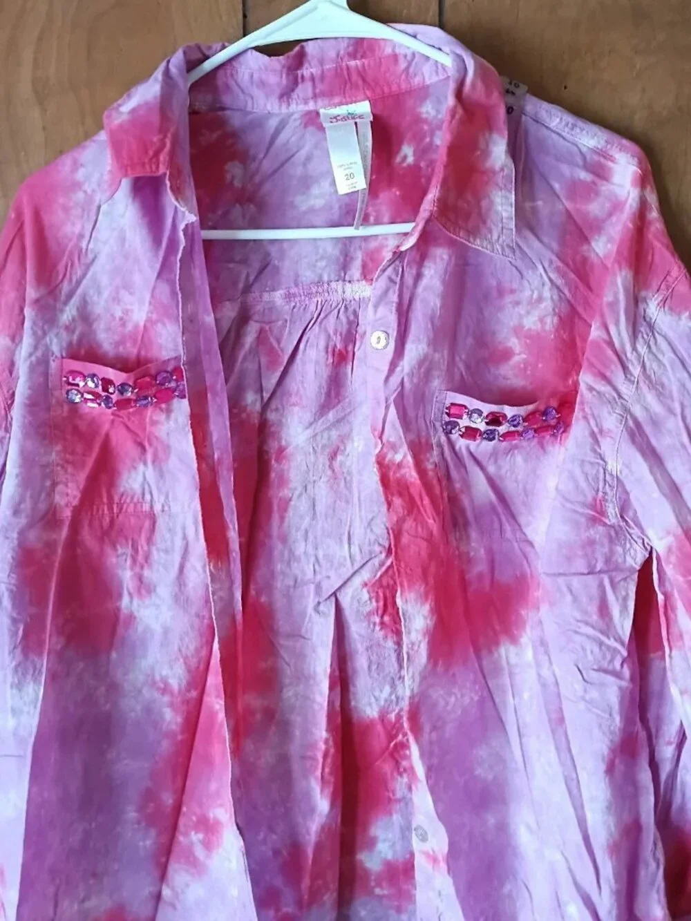 Justice Girls Size 20 Pink Tie Dye Button Front Cotton Shirt NWT